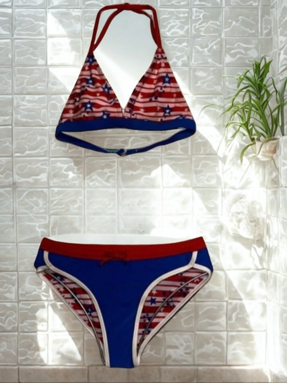 Girls Sand N Sun 2pc Stars & Stripes Swimsuit Sz 14/16